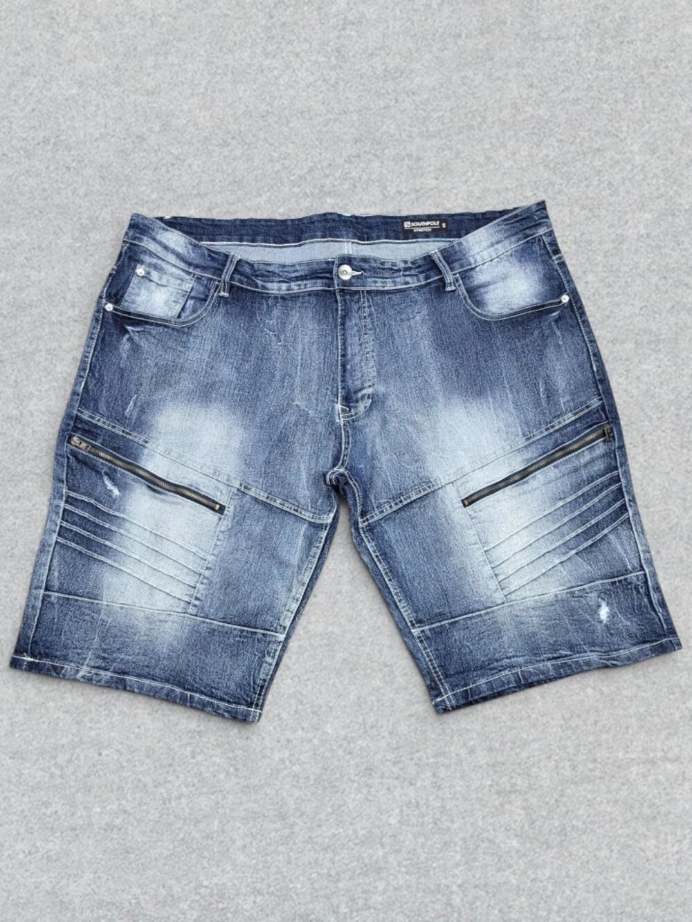 Southpole Shorts Men's 44 Blue Denim Moto Jorts Distressed Zips Stretch Y2K
